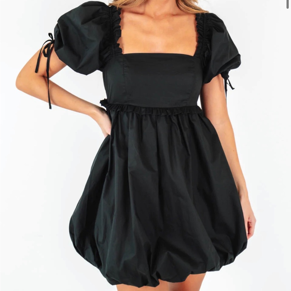 Black Bubble Puff Sleeve Dress